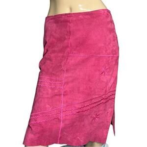 Stella Forest Size 40 8 M Pink Goat Skin Suede Embroidered Pencil Straight Skirt